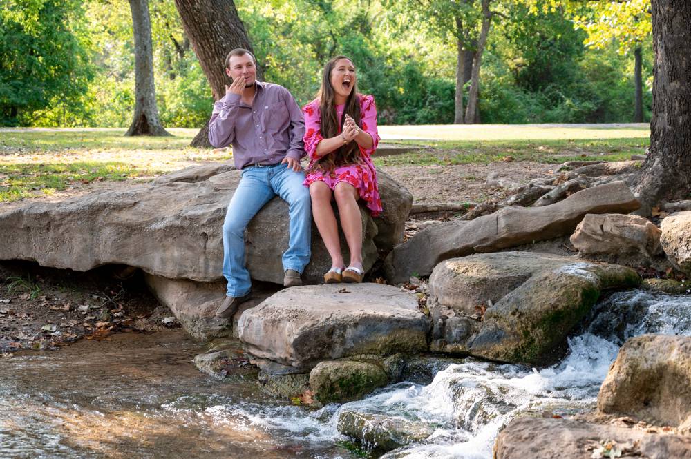 couple laughing during engagement session