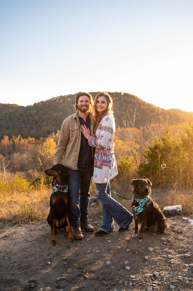 couple photos with dogs and sunset