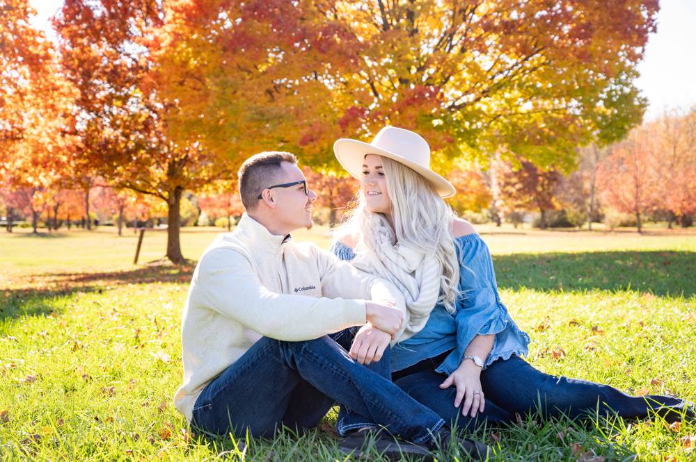 engagement photos with red trees