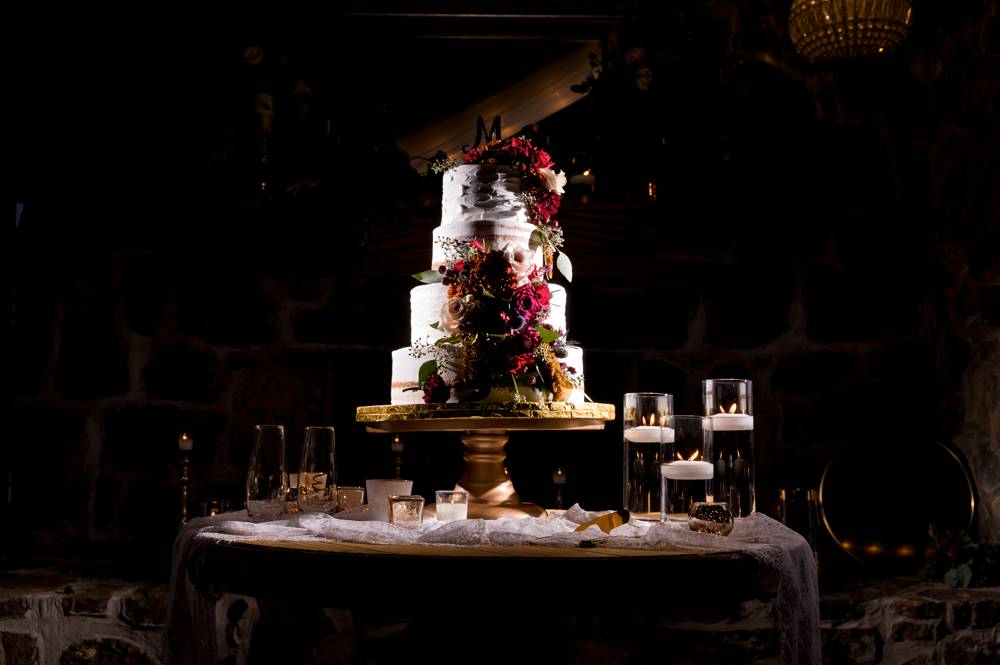 Dramatic photo of wedding cake