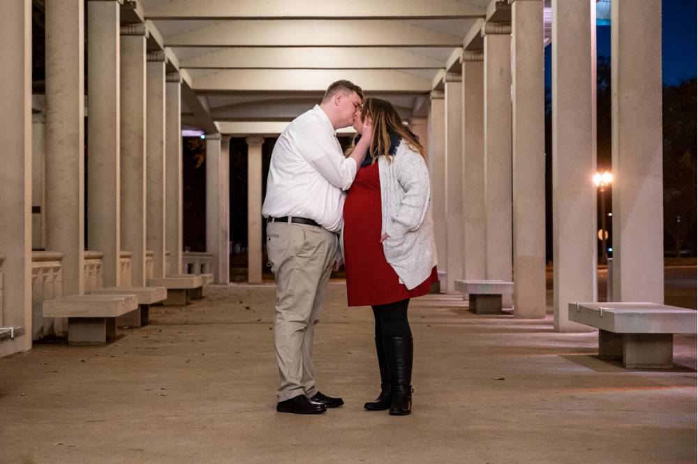 engagement photos with columns at the Muny in St. Louis