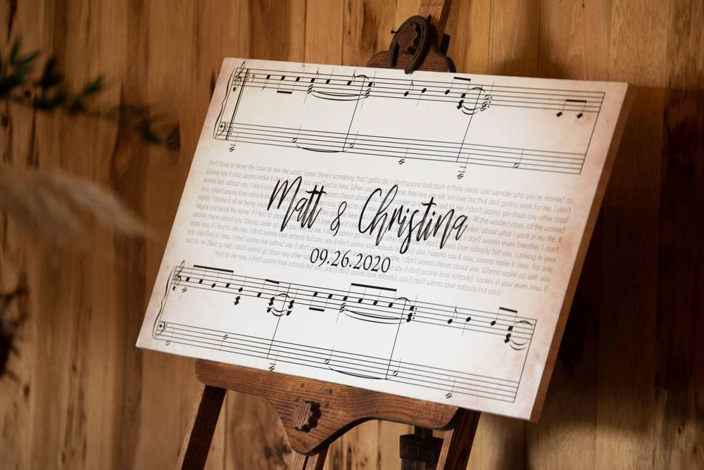 custom wedding sign with music notes