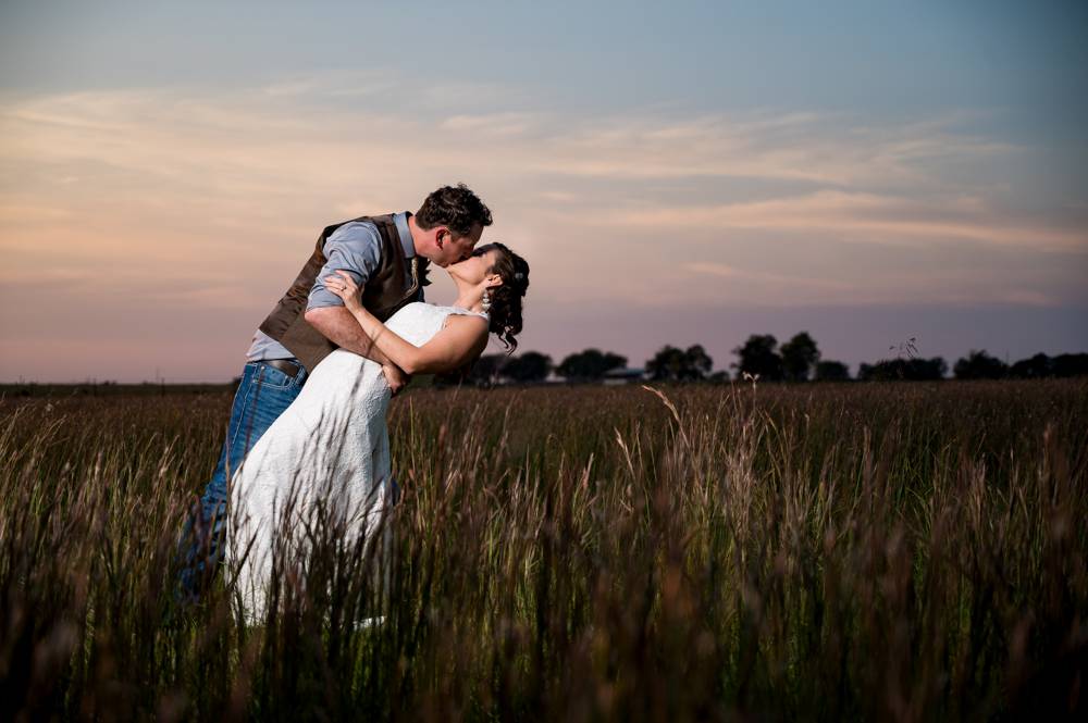 sunset portrait of bride and groom at the Lodge at Rock Creek