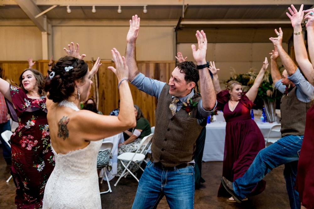 crowded dance floor at wedding at the Lodge at Rock Creek