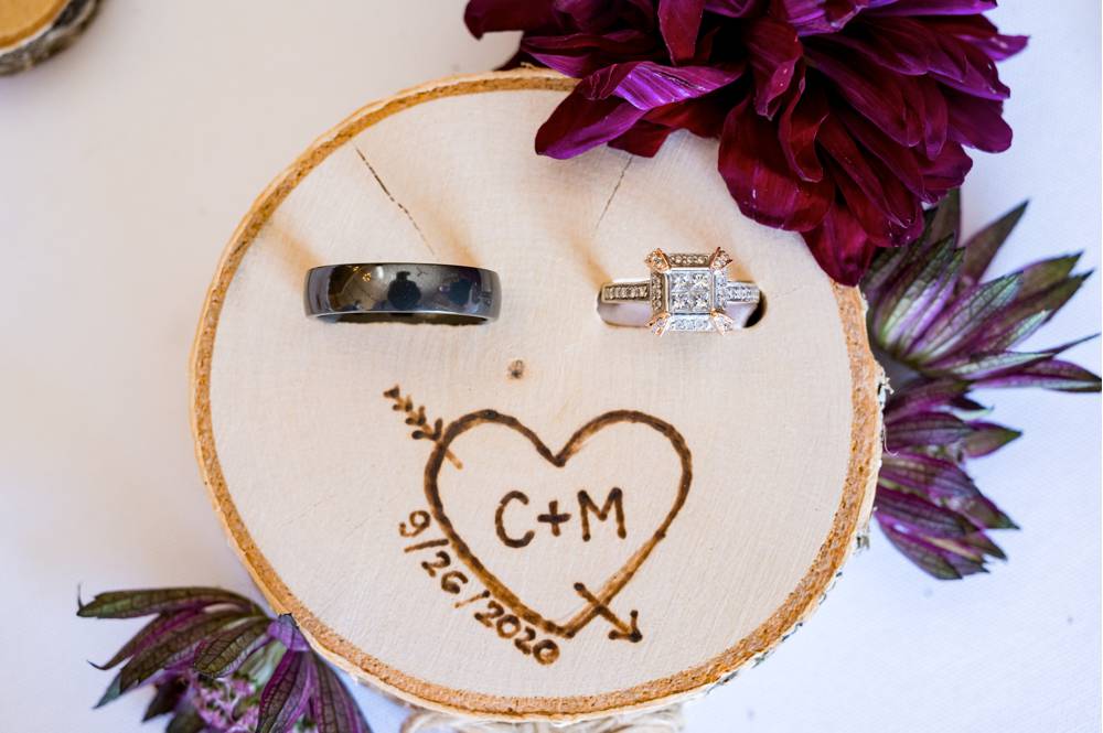 wedding rings with custom wood holder