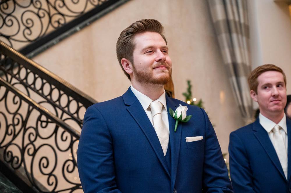 groom waiting for bride during wedding ceremony at Mayo Hotel