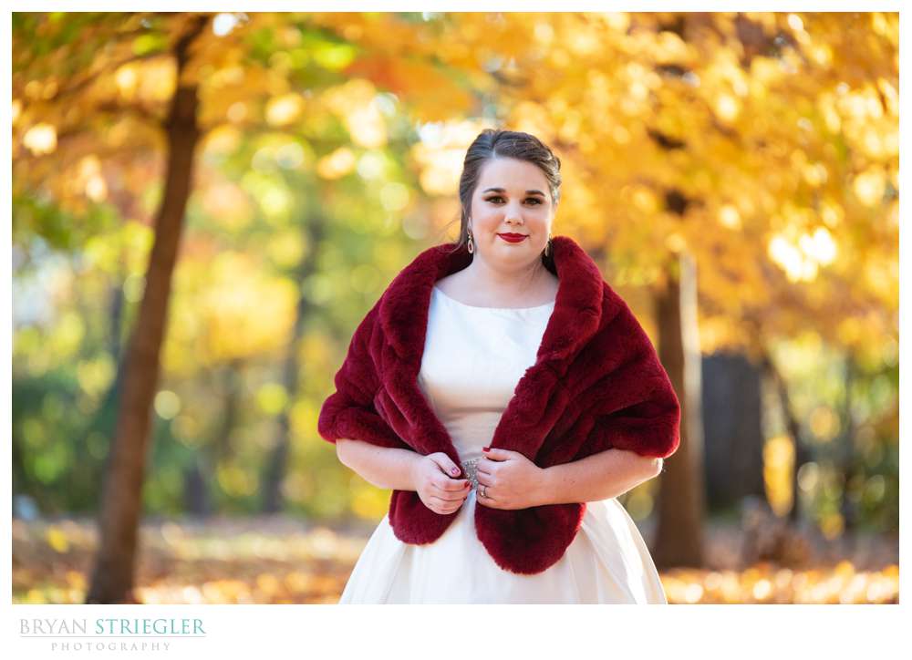 bridal portrait with orange leaves