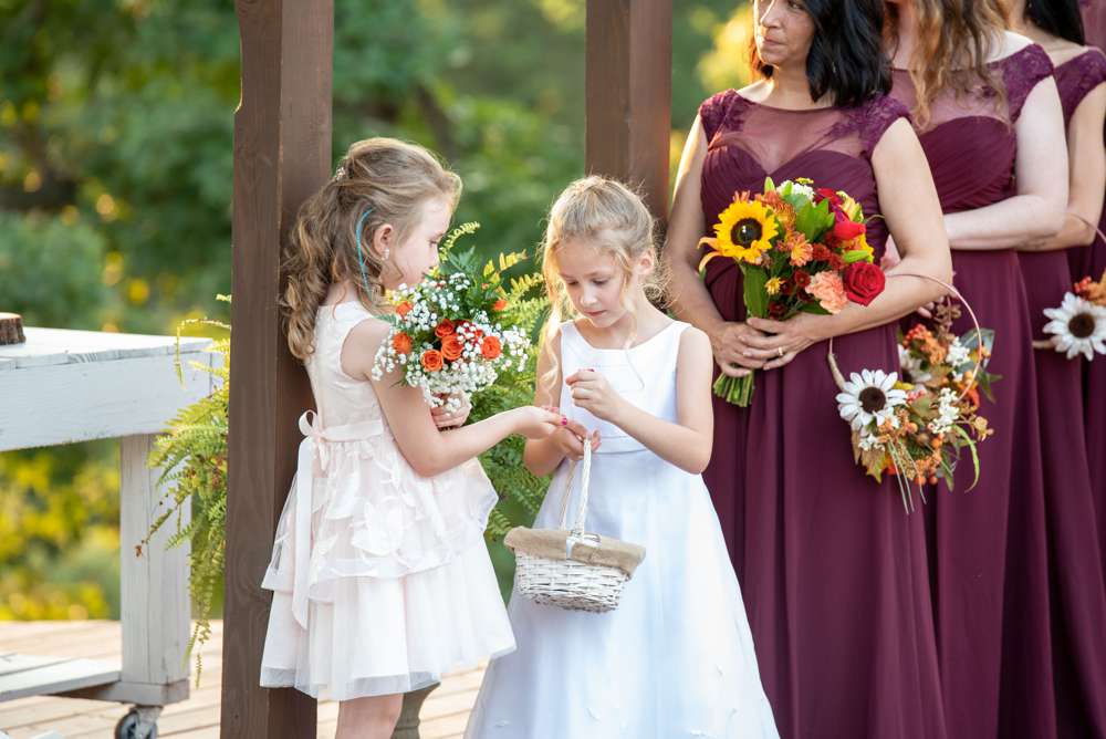 two flower girls talking