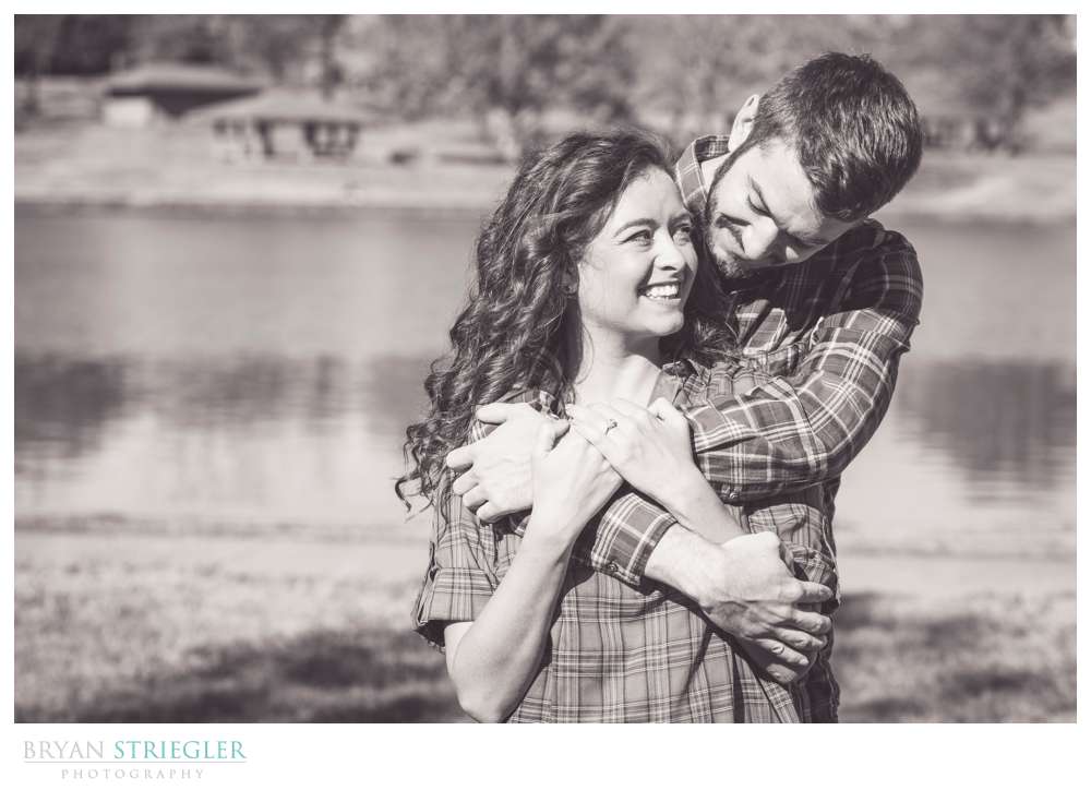 engagement photo in front of Fort Smith Lake