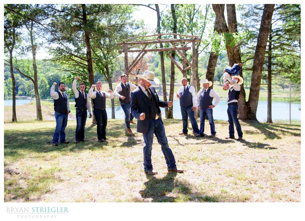 wedding party with cowboy hats