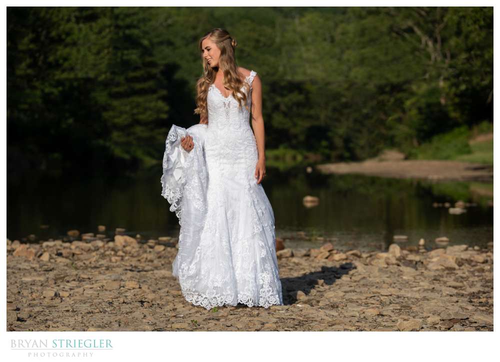 bridal portrait in creek bed