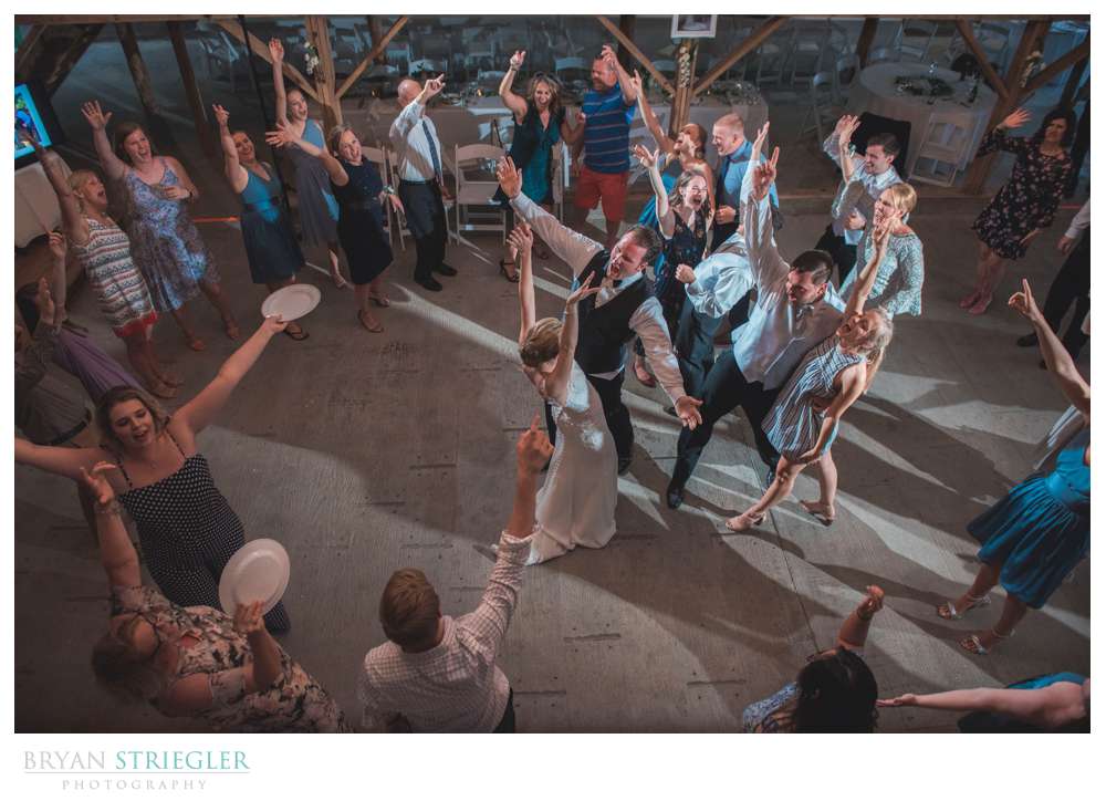 high angle of dancing at wedding