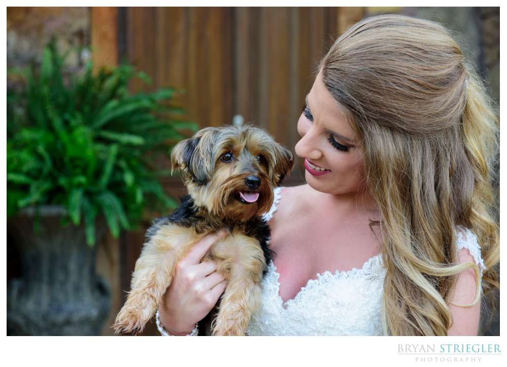 Up close of bride with her dog