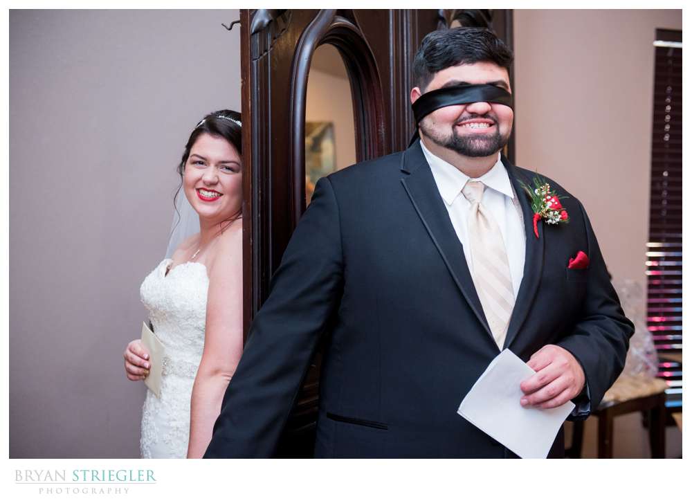 blindfolded groom