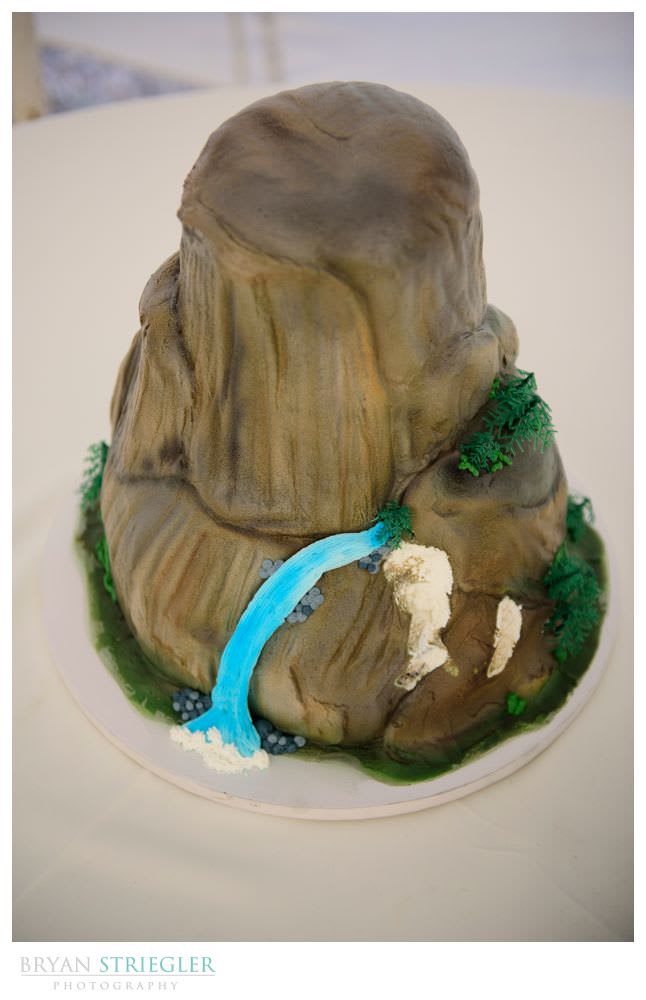groom's cake with mountain and waterfall