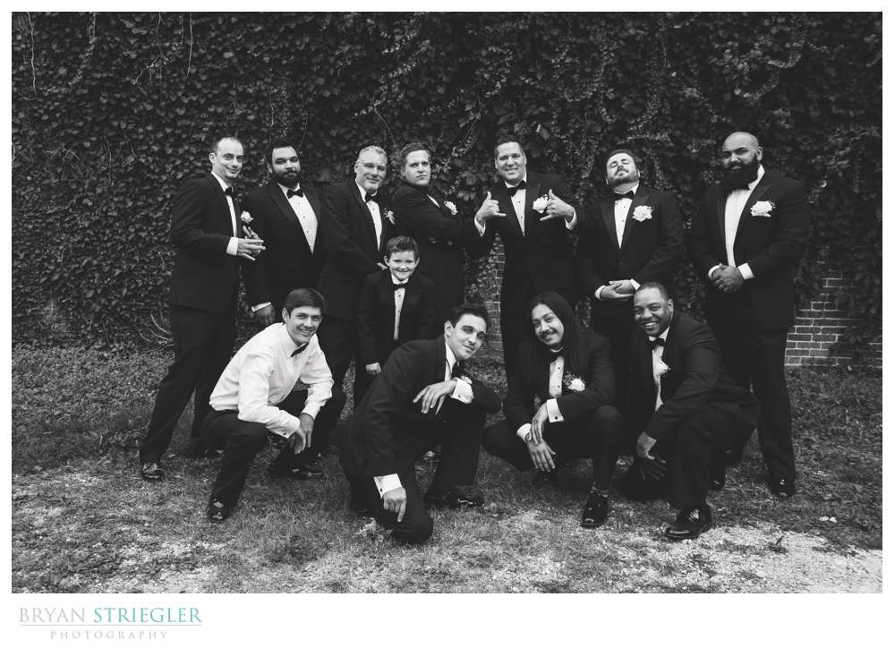 group of guys posing at Ravington wedding