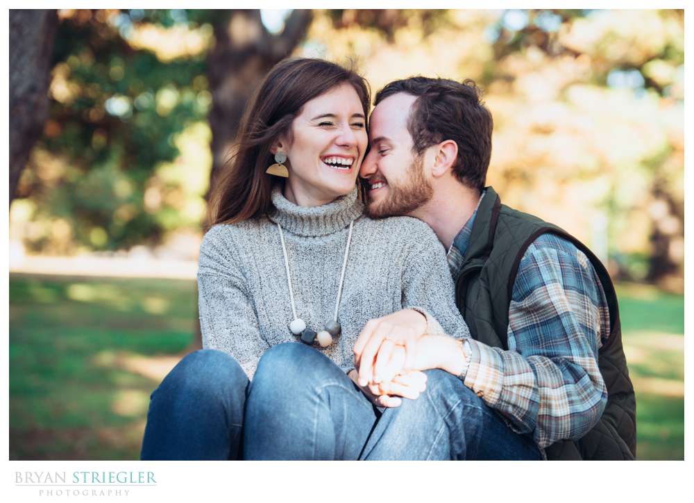 snuggling during engagement session