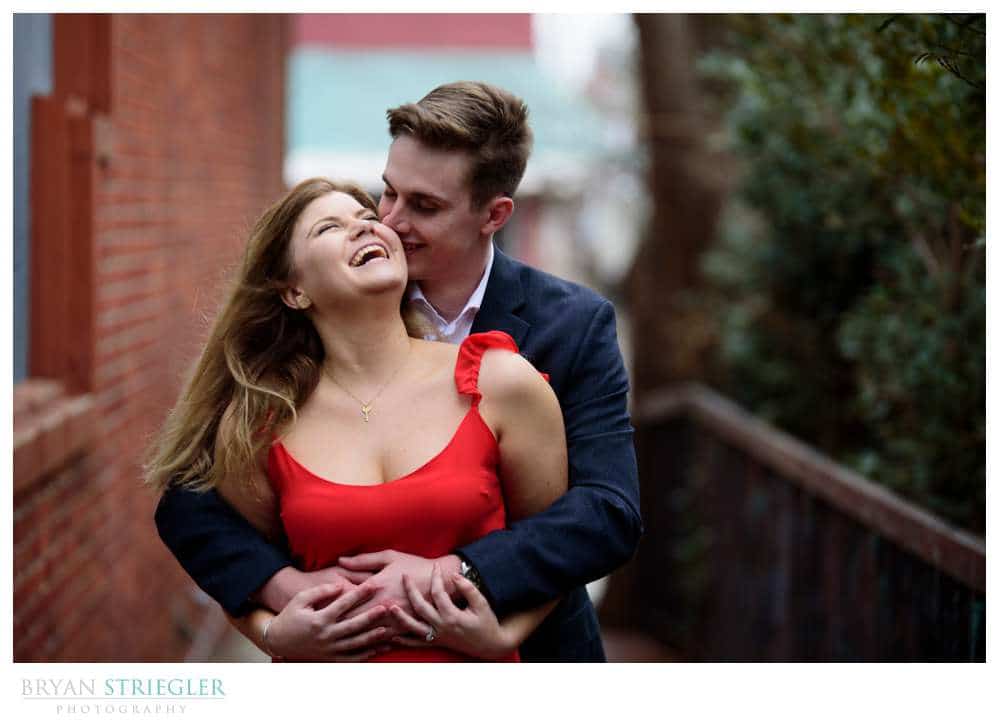 couple laughing during engagement session