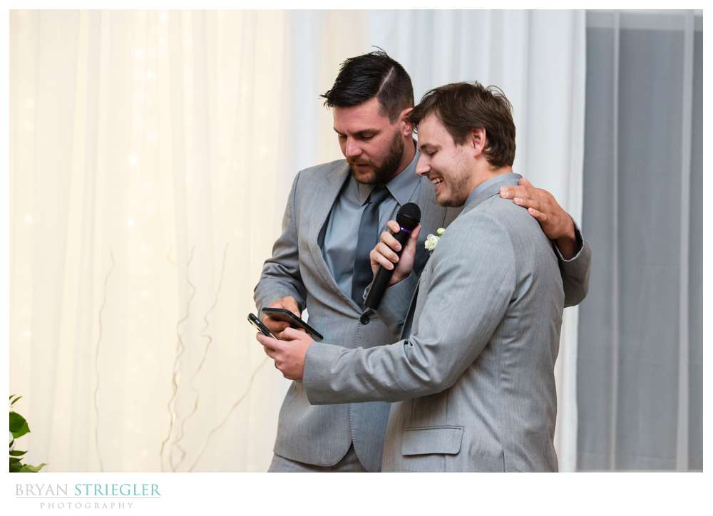 groomsmen singing to groom