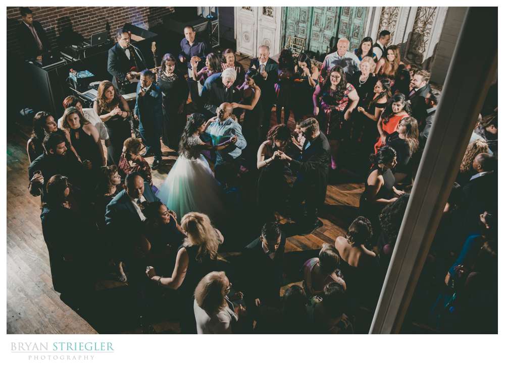 high angle of dance floor at Ravington wedding