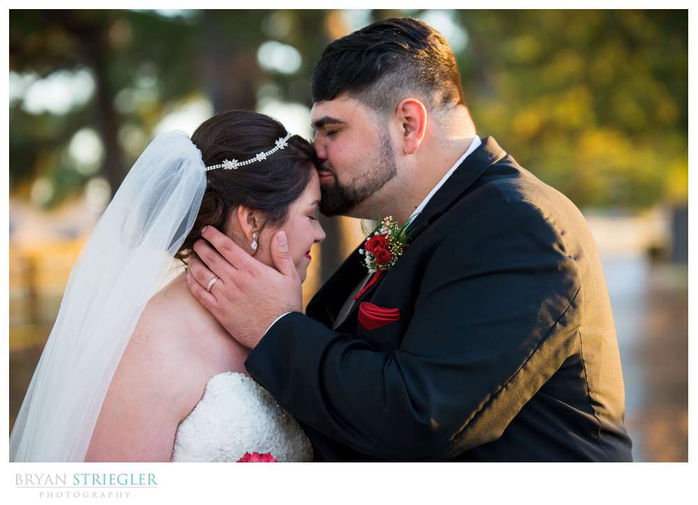 kissing bride's forehead