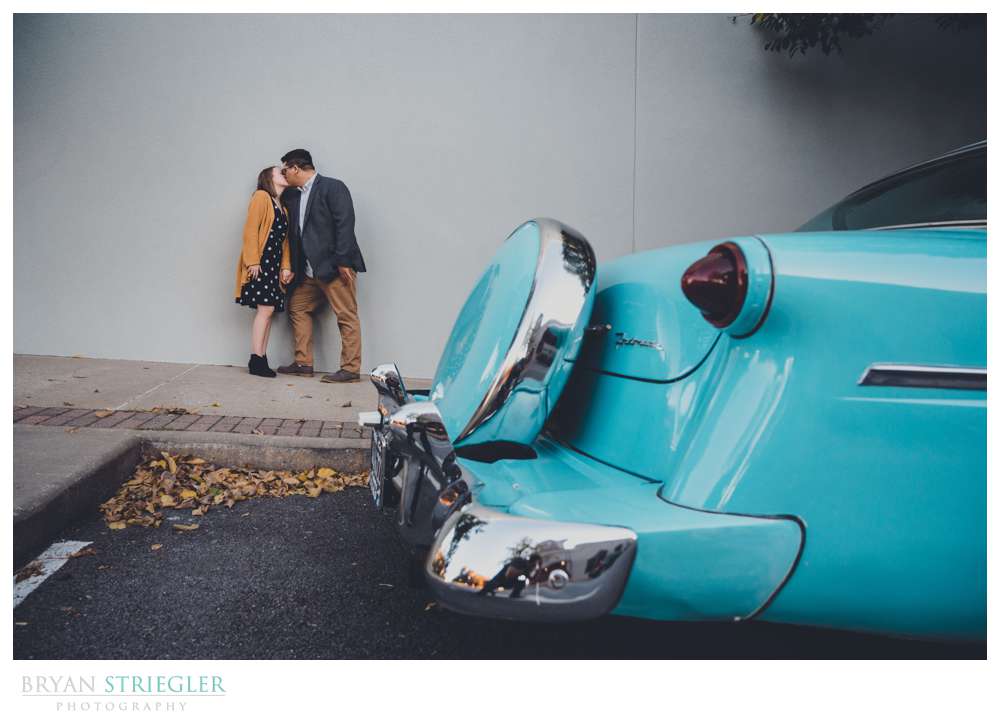 engagement photo with classic car