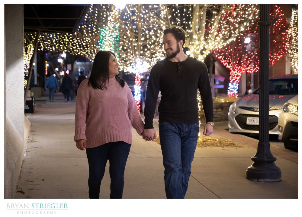 Christmas light engagement photos