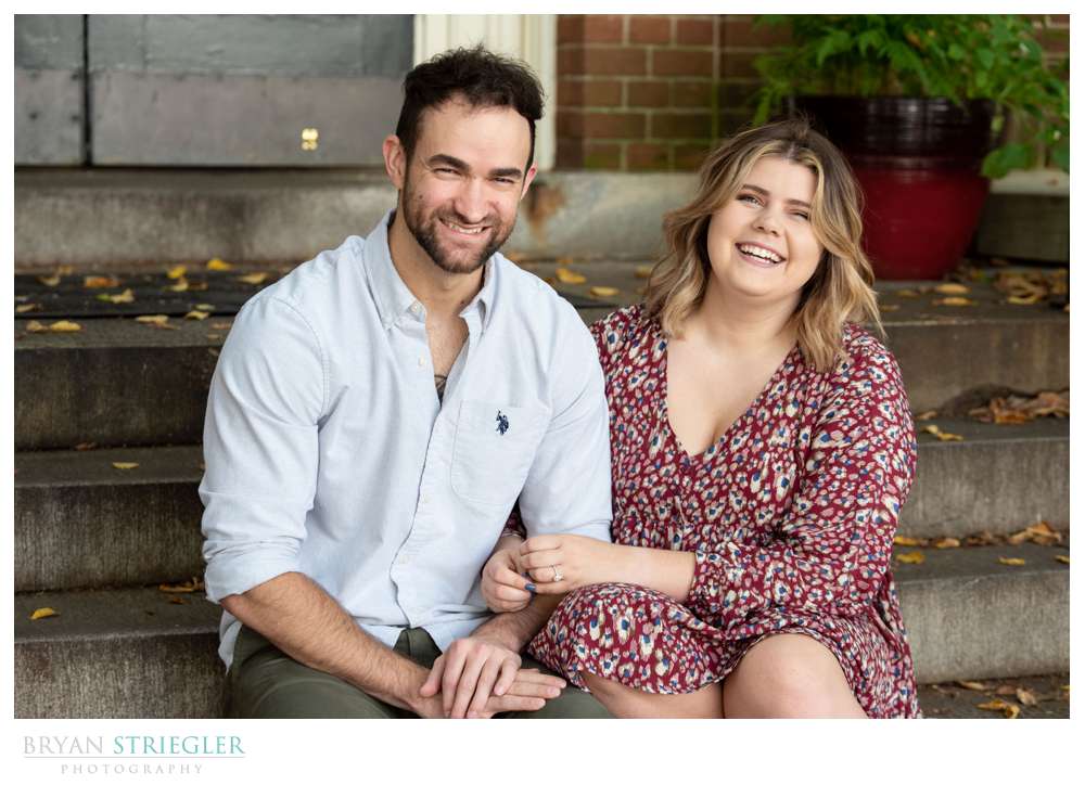 sitting on steps engagement photo