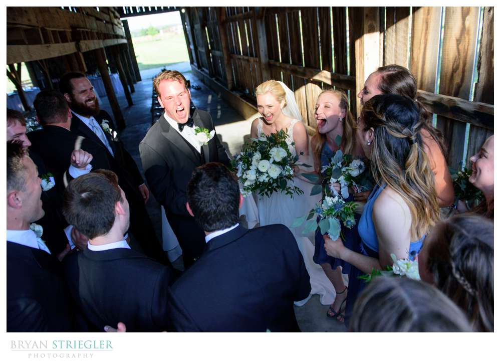 wedding party screaming and celebrating