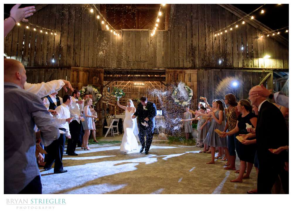 rice exit at wedding