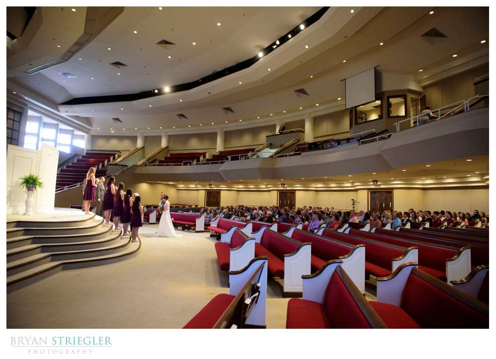 wide view of University Baptist Church wedding
