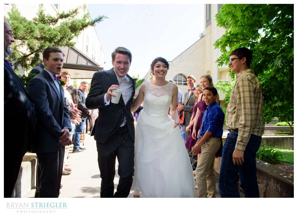 wedding exit with rice