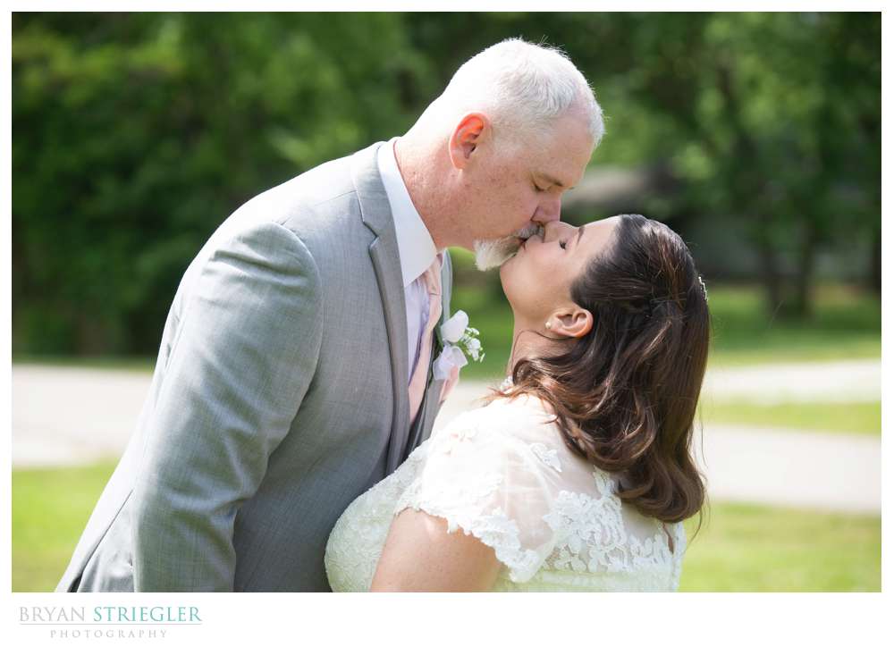 bride and groom outside