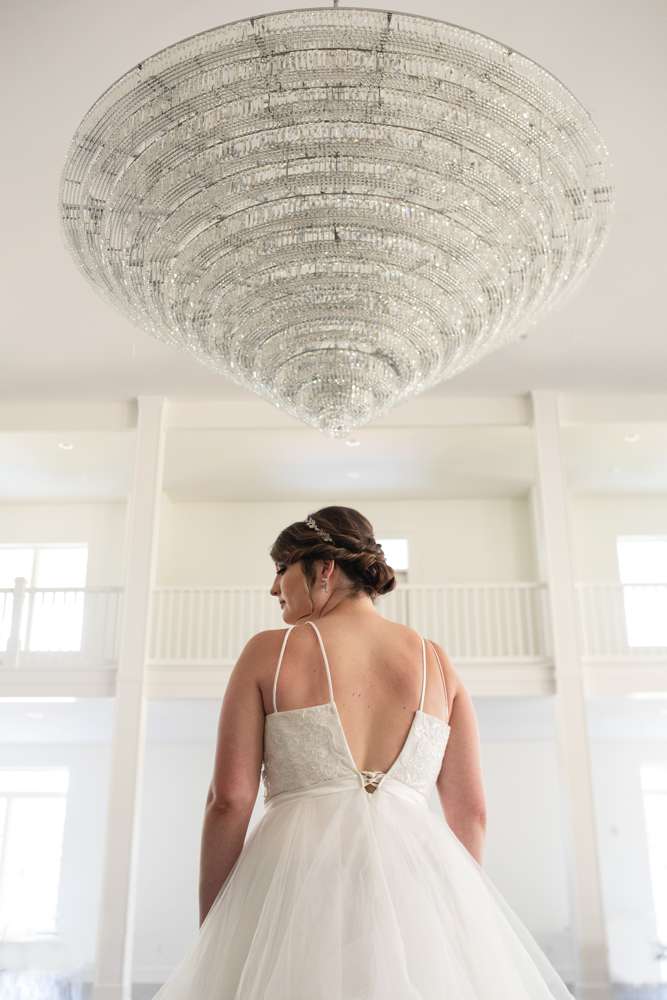 wedding venue with giant chandelier