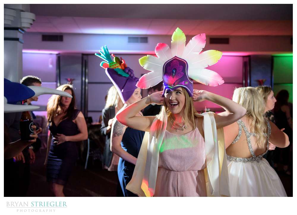 wedding guests with wigs