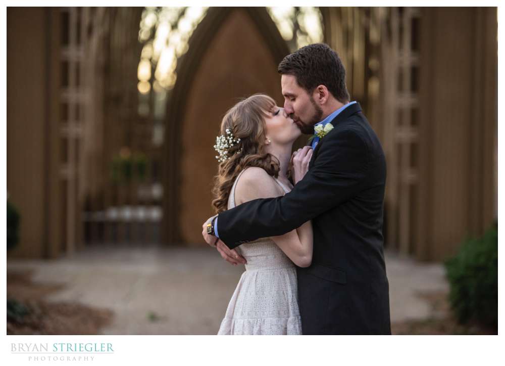kissing in front of Mildred B. Cooper Chapel