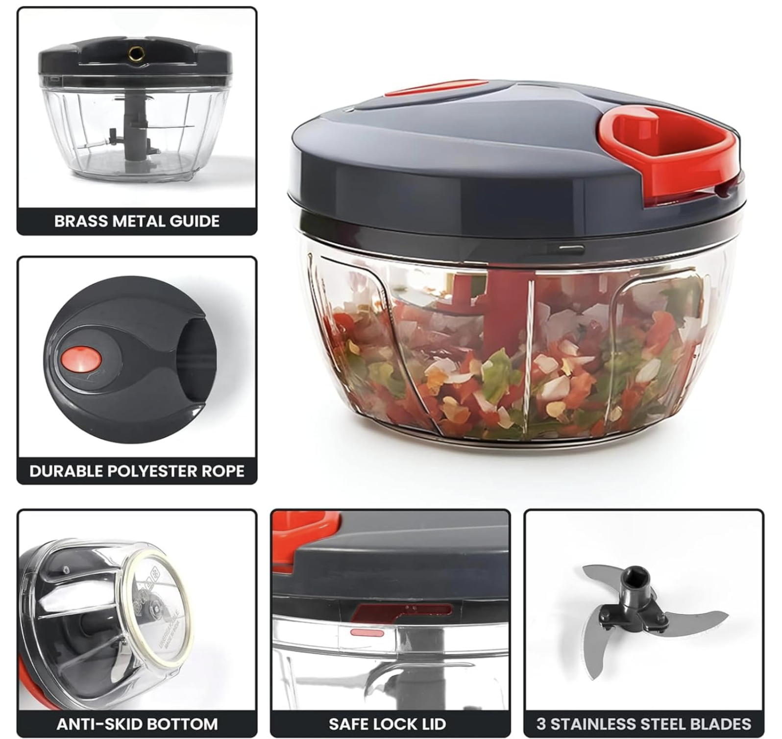 HORTUSCLEAR Chopper for Kitchen Use – Plastic| Vegetable Hand-Pull Food Chopper with 3 Stainless Steel Blades | Compact, Durable & BPA-Free | Manual Kitchen Tool for Chopping(420 ml) thumbnail 1