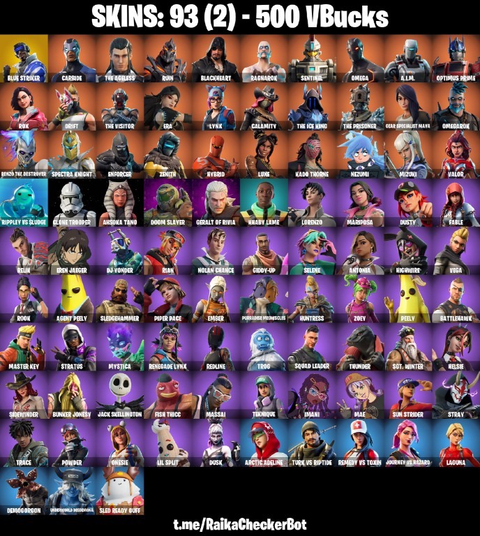 Fortnite Account ( PLAYSTATION / XBOX / PC / MOBILE / NINTENDO ) (BLUE STRIKER, KHABY LAME, OMEGA, HYBRID) (93 Skins)