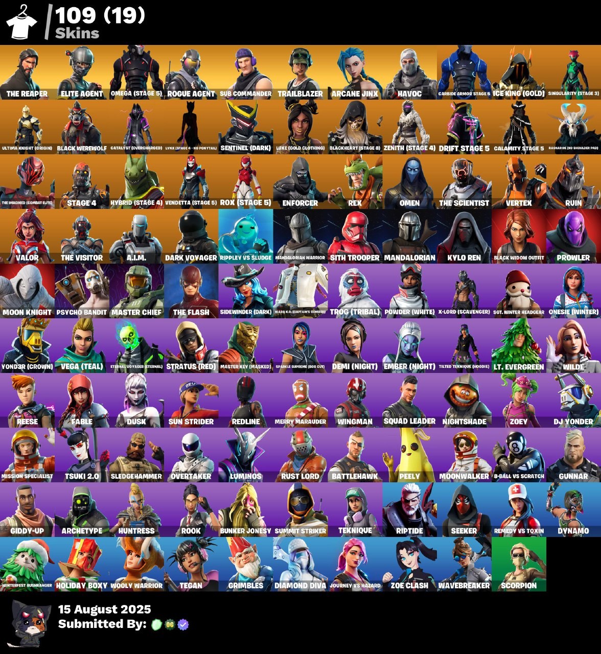 Fortnite Account ( PLAYSTATION / XBOX / PC / MOBILE / NINTENDO ) (TAKE THE L, THE REAPER, PSYCHO BANDIT, ELITE AGENT, OMEGA STAGE 5, ROGUE AGENT, SUB COMMANDER) (109 Skins)