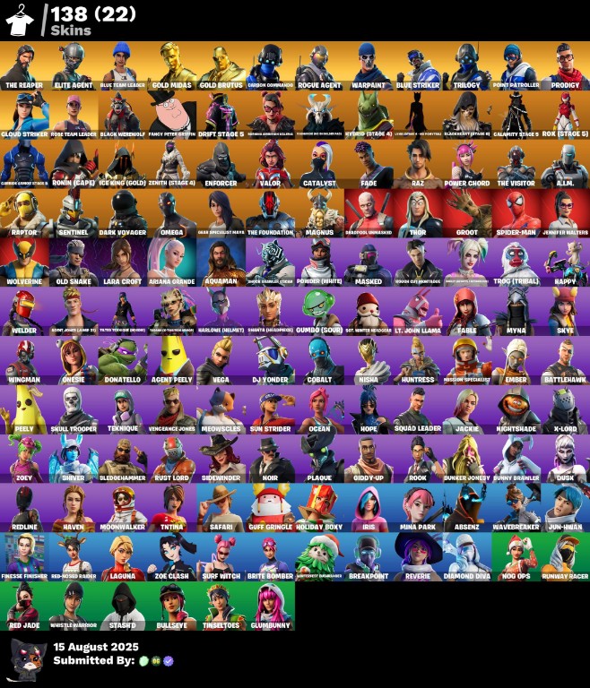 Fortnite Account ( PLAYSTATION / XBOX / PC / MOBILE / NINTENDO ) (OG STW, THE REAPER, TAKE THE L, ELITE AGENT, BLUE TEAM LEADER, GOLD MIDAS, ROGUE AGENT) (138 Skins)