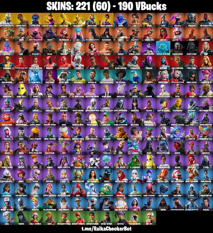 Fortnite Account ( PLAYSTATION / XBOX / PC / MOBILE / NINTENDO ) (TRAVIS SCOTT, ROGUE SPIDER KNIGHT, ASTRO JACK, WORLD WARRIOR, FISHSTICK (WORLD CUP), GOLD MIDAS) (221 Skins)