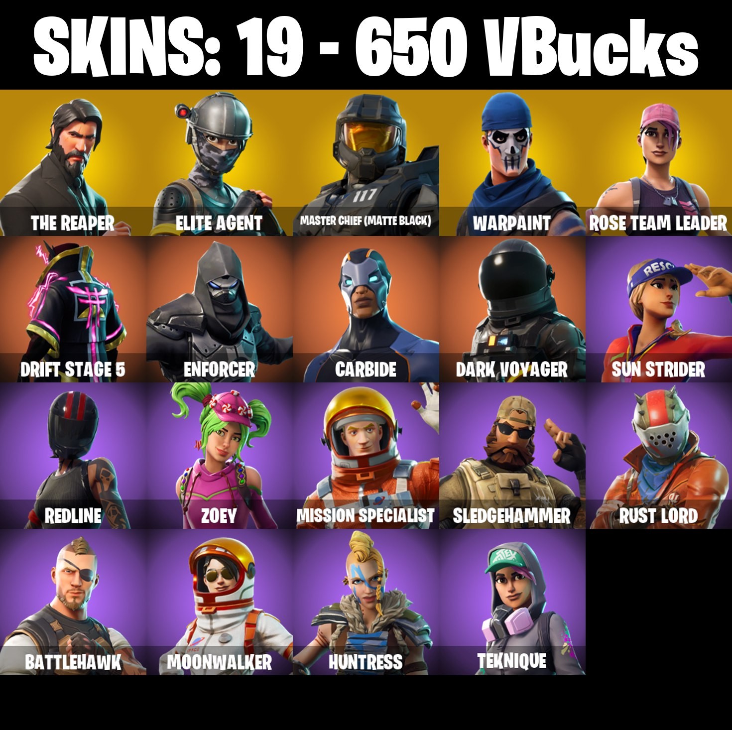 Fortnite Account ( PLAYSTATION / XBOX / PC / MOBILE / NINTENDO ) (THE REAPER, ELITE AGENT, TAKE THE L) (19 Skins)