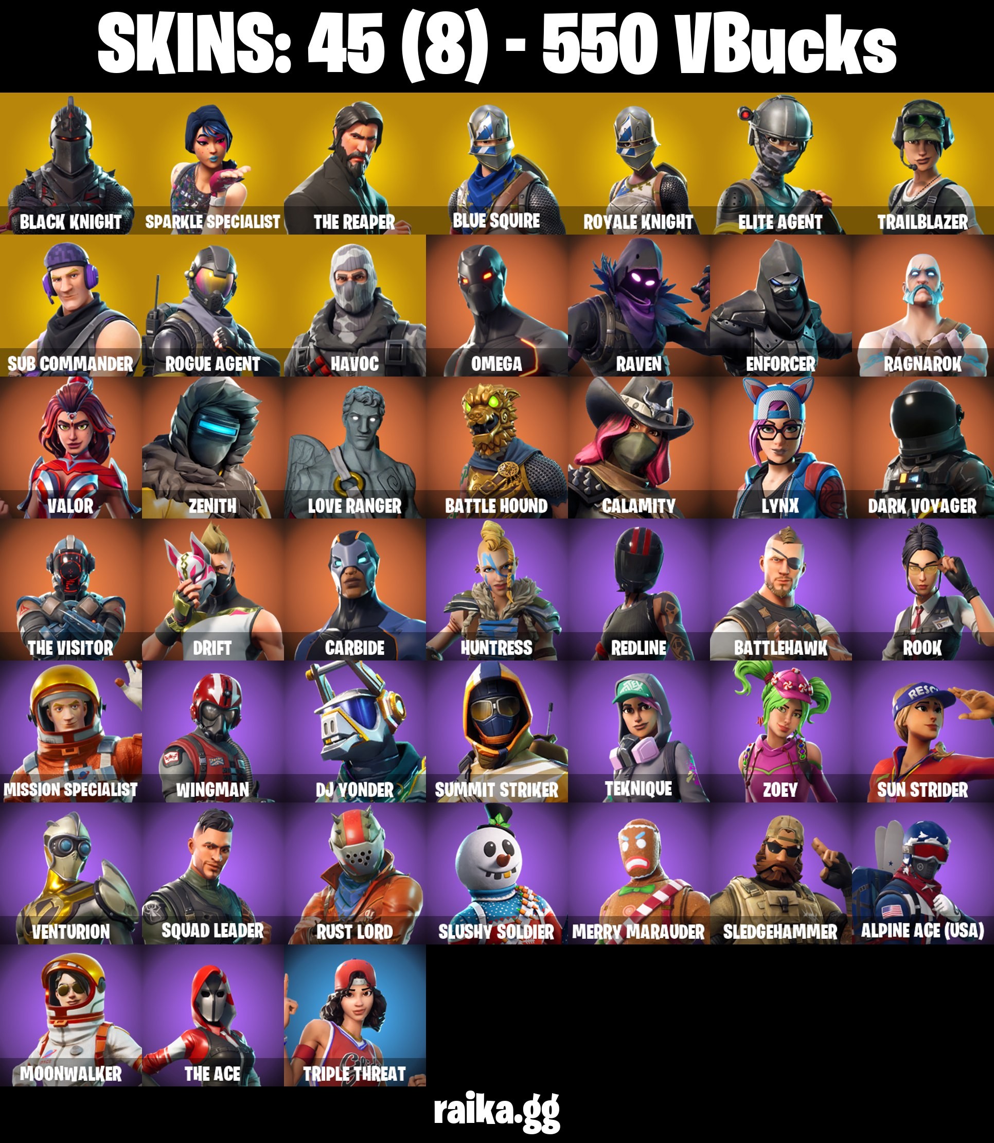 Fortnite Account ( PLAYSTATION / XBOX / PC / MOBILE / NINTENDO ) (BLACK KNIGHT, SPARKLE SPECIALIST, TRAILBLAZER, MAKO, THE REAPER, FLOSS) (45 Skins)