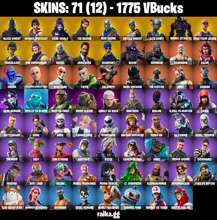 Fortnite Account ( PLAYSTATION / XBOX / PC / MOBILE / NINTENDO ) (BLACK KNIGHT, DARK SKULLY, SPARKLE SPECIALIST, OG STW, THE REAPER, FLOSS, MAKO) (71 Skins)