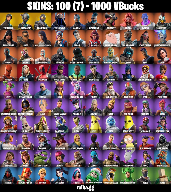 Fortnite Account ( PLAYSTATION / XBOX / PC / MOBILE / NINTENDO ) THE REAPER, TAKE THE L, MAKO, ELITE AGENT, ROGUE AGENT, 1000 V-BUCKS (100 Skins)
