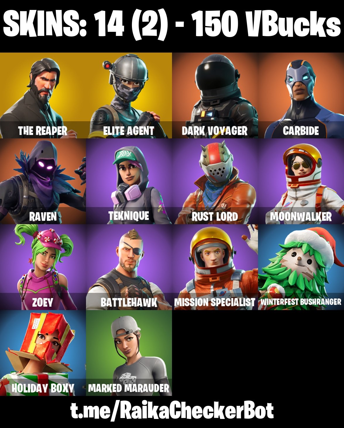 Fortnite Account ( PLAYSTATION / XBOX / PC / MOBILE / NINTENDO ) THE REAPER, TAKE THE L, ELITE AGENT, ORANGE JUSTICE (14 Skins)
