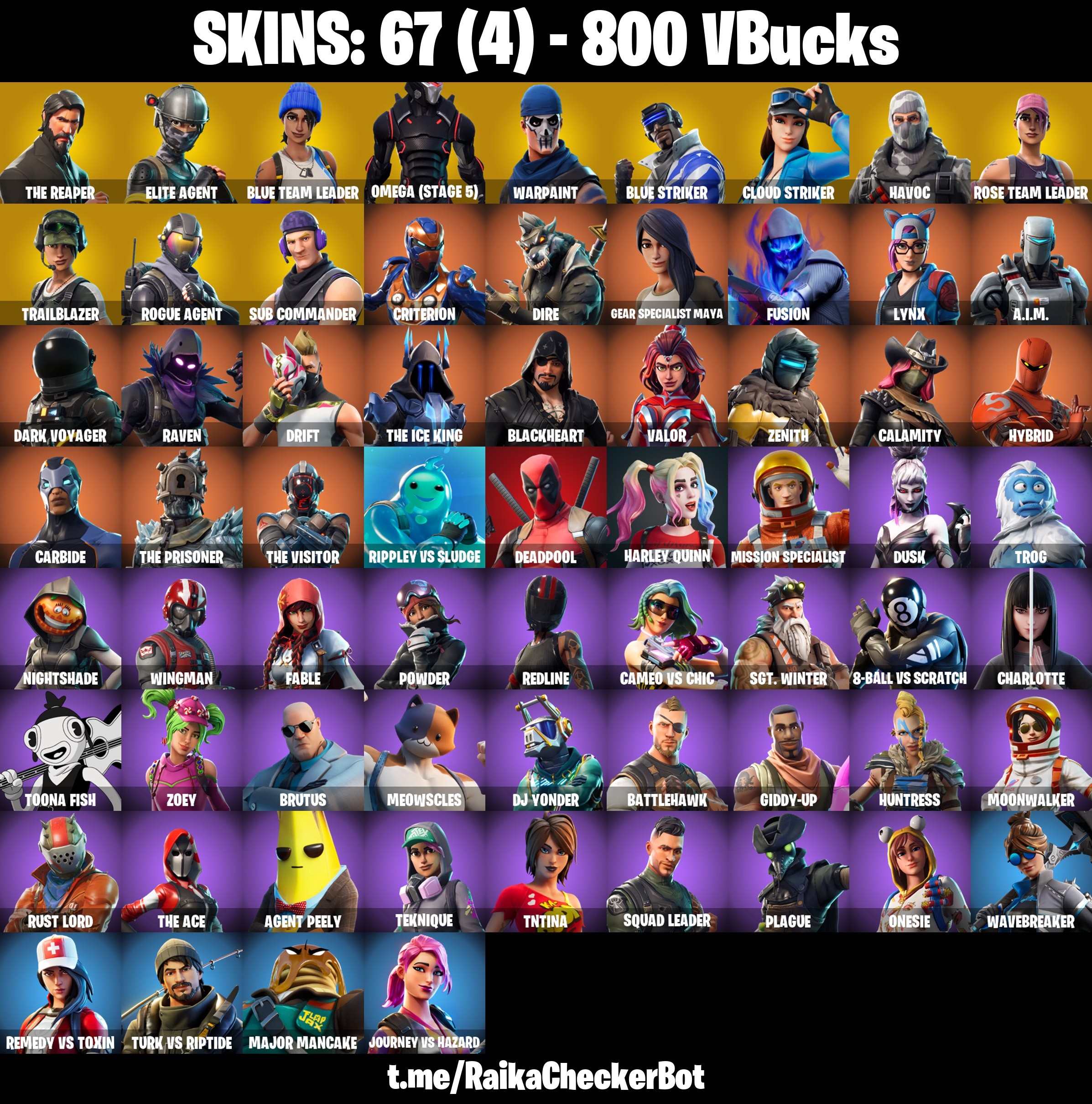 Fortnite Account ( PLAYSTATION / XBOX / PC / MOBILE / NINTENDO ) THE REAPER, TAKE THE L, OMEGA (STAGE 5), CLOUD STRIKER, TRAILBLAZER, OG STW (67 Skins)