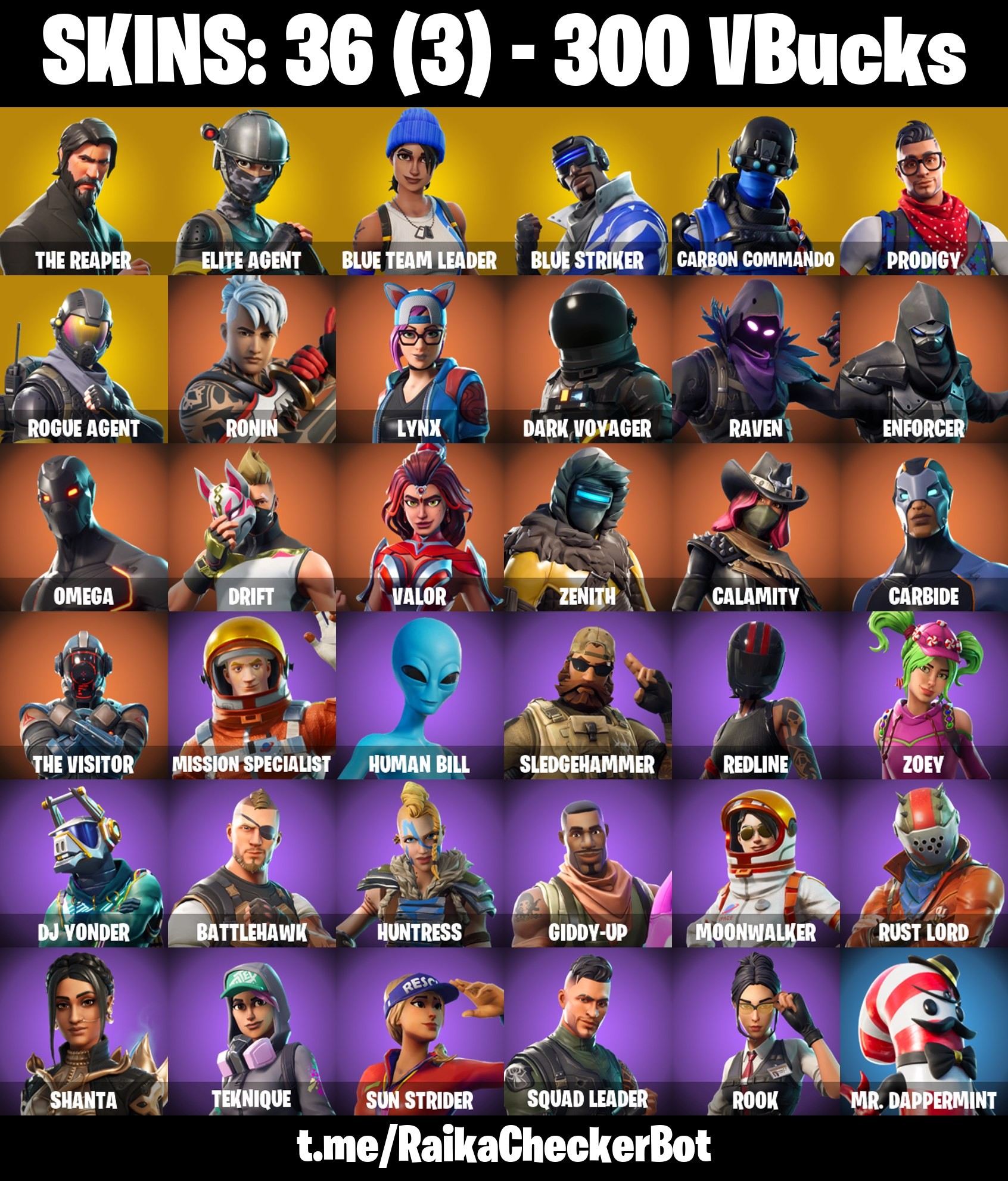Fortnite Account ( PLAYSTATION / XBOX / PC / MOBILE / NINTENDO ) THE REAPER, TAKE THE L, BLUE TEAM LEADER, BLUE STRIKER, ROGUE AGENT, OG STW (36 Skins)