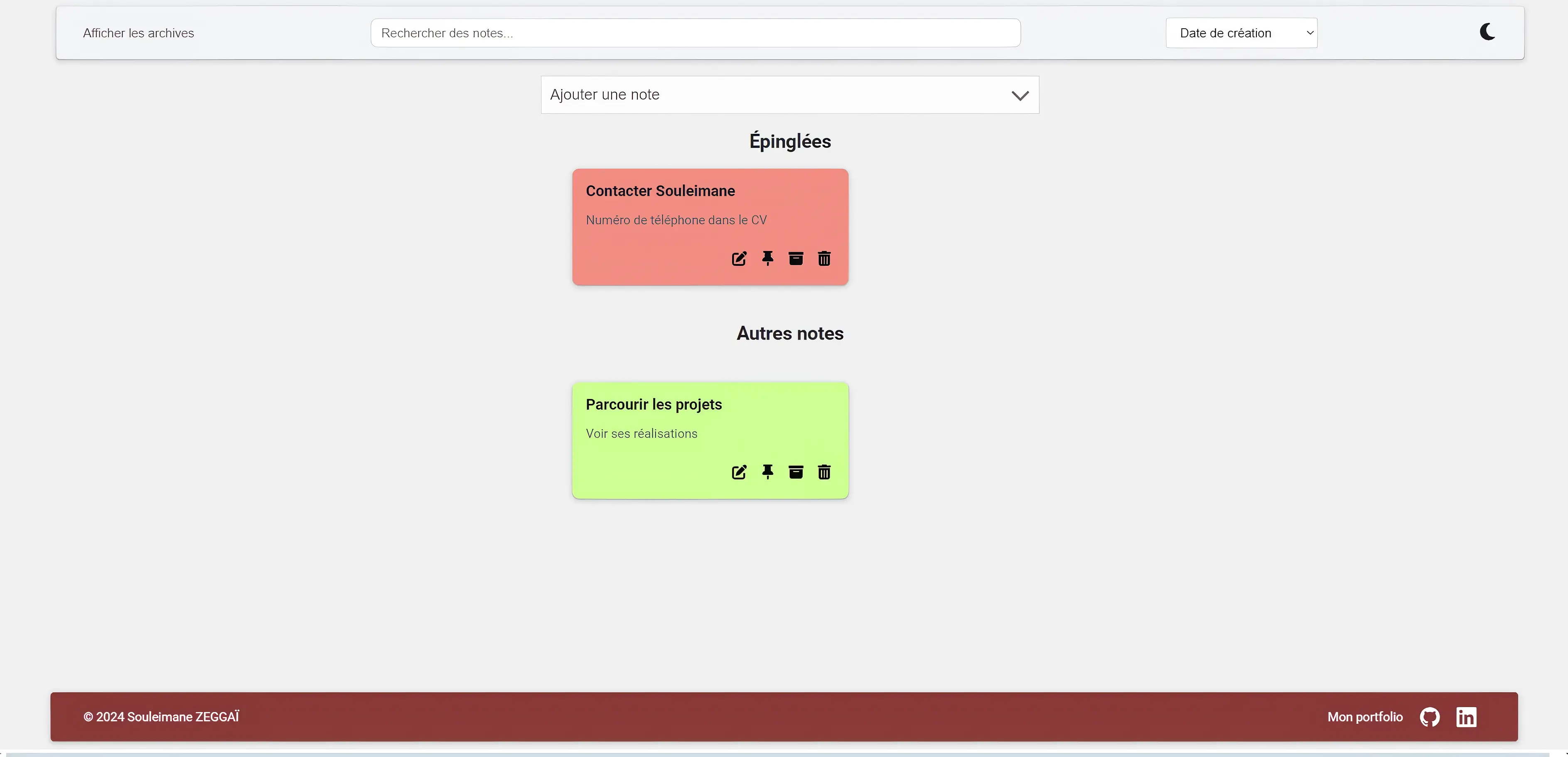 Note-it - main page, mode jour
