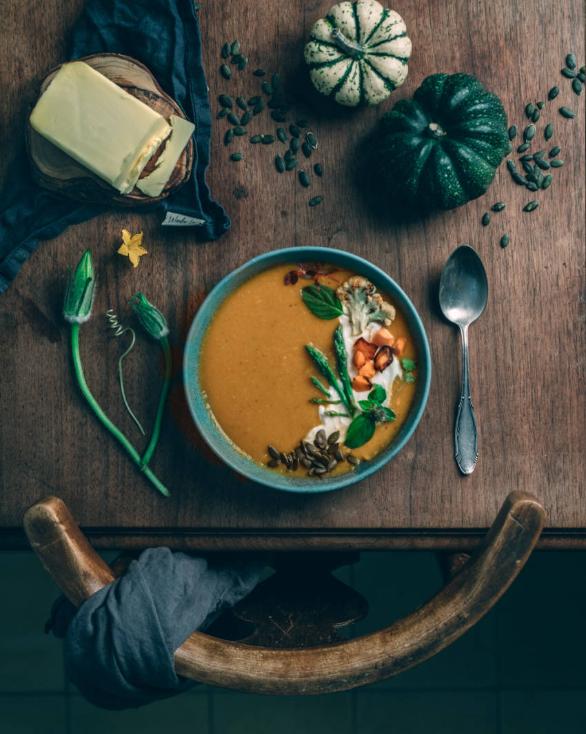 מרק דלעת ועדשים כתומות